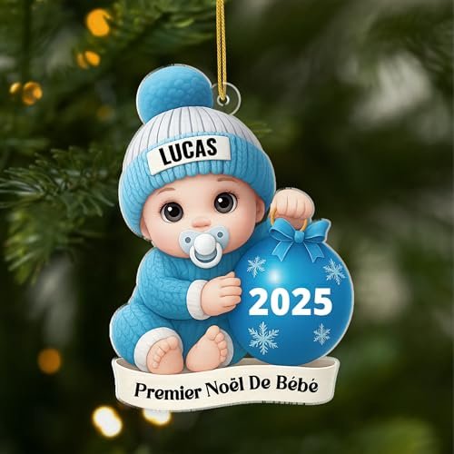Cadeau Plus Ornement Acrylique Personnalisé - Premier Noël de Bébé Effet d'impression 3D - Cadeau 1er Noel Bebe, Mon Premier Noël, Boules de Noel personnalisées, Ornement personnalisé (Modèle #2)