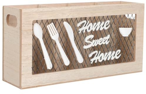 BESPORTBLE Boîte Rangement Couverts Bois Compartiments Support Ustensiles de Cuisine pour Cuillères Fourchettes Couteaux Organisateur de Comptoir Pratique et Résistant Convient pour Table et