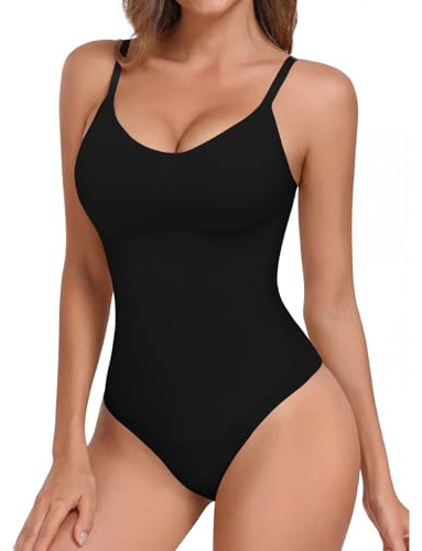 Niwicee Body Moldeador Mujer Body Reductor Faja Reductora Adelgazante Tanga Shapewear Bodysuit Control de Abdomen Shapewear Posparto con Tirantes Ajustables(Negro,L)