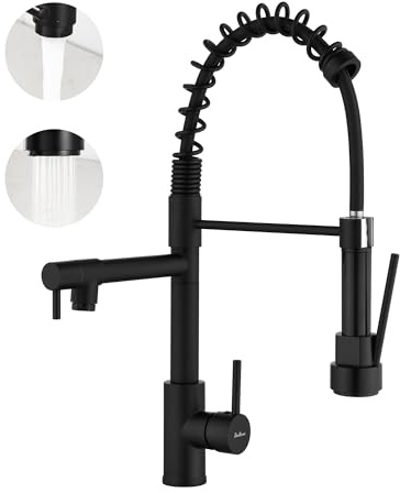 Robinet de cuisine - Robinetterie de cuisine avec douchette extractible, pivotant à 360°, mitigeur haute pression pour cuisine, robinet d'évier de cuisine double pulvérisation en acier inoxydable,noir