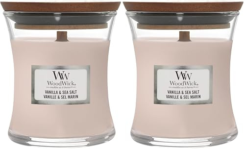 WoodWick jarre parfumée moyenne avec mèche en bois crépitante | Vanille & sel marin | Jusqu'à 20 heures de combustion