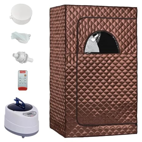 Bärbar bastuånga for helkroppsbastu Tält Ångrum med 2L ånggenerator fjärrkontroll(Brown Set)