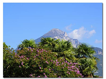 Glücksvilla Murale - Lago di Garda paesaggio 4 - (immagine in vetro acrilico 5 mm, 40 x 30 cm) Stampa artistica in Germania - Lago Italia, montagne Oleander Tirol Lago di Garda