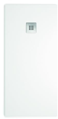 BAIKAL Plato de Ducha Resina. Textura Pizarra. Extraplano. Antideslizante. Antibacteriano. Incluye Valvula Desagüe y Rejilla. Blanco 70 x 100 cm