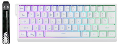 Tosuny 60% Gaming Keyboard, 2.4G/Bluetooth/Wired Mechanical Feel Keyboard, RGB LED Backlit, 25 Keys Anti Ghosting, 61 Keys Ultra Compact Mini Keyboards for PC (White)
