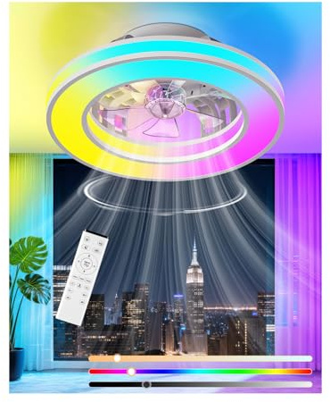 GLOFAN 42CM Ceiling Fans with Lights, 3000K-6500K & RGB Dimmable Fan Light | 6 Wind Speeds,Natural Wind,30W DC Motor,Quiet,Fan Reversible,Timer,Memory Function,Ceiling Fans for Bedroom Living Room