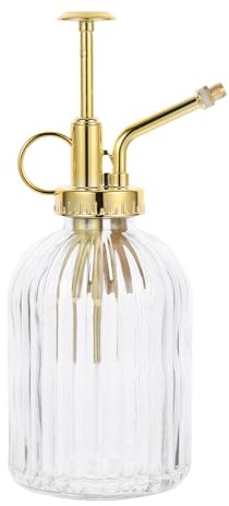 WRITWAA Spruzzatore Piante in Vetro Retrò da 350 Ml Nebulizzatore Fine Trasparente e Pompa Dorata, Flacone Spray per Annaffiare Fiori e Ortaggi Dosaggio Controllato e Umidificazione