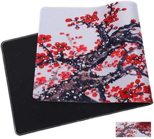 CALLARON Tapis de Souris Grand Format 300x800x3mm sous-Main Antidérapant en Caoutchouc Motif Fleurs de Cerisier Noir et Blanc pour Bureau et Gaming