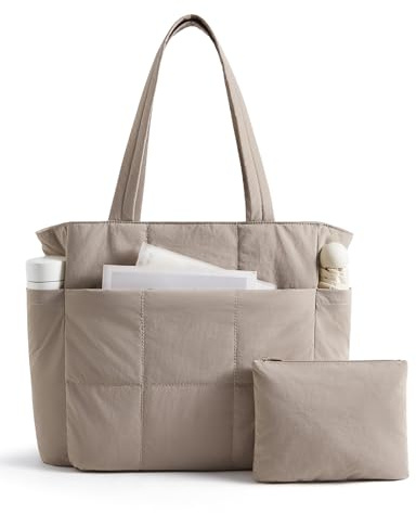 LIGHT FLIGHT Puffer Handtasche Damen Groß Shopper Tasche Arbeitstasche | 23.6L Leicht Tote Bag mit Kleine Kosmetiktasche, 15,6 Zoll Laptoptasche Lehrertasche Schultasche für Uni Schule Büro Reise