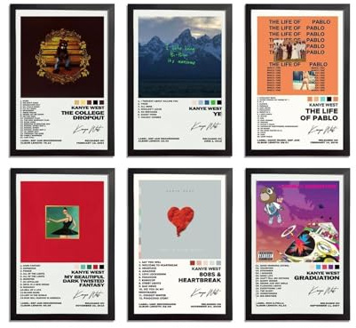 Ein Set Aus 6 Kan-ye Album Signed West Rahmenlosen Postern, Leinwandbildern, Wanddekorationen, Wohnzimmerpostern, Schlafzimmerbildern, Geburtstags- Und Feiertagsgeschenken 08x12inch(20x30cm)