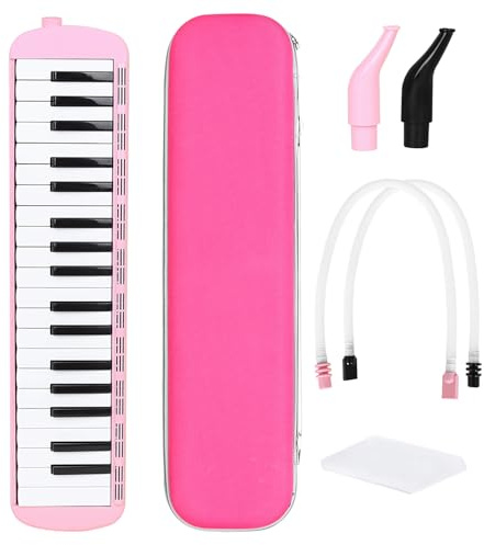 Vroomoto Melodica 37 Touches, Clavier de Piano à Air Clair, Instrument de Musique avec Embouts (Rose)