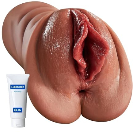 Realistic Male Masturbator 2 in 1 Pocket Pussy with 5D Deep Vagina & Tight Anus Soft Flesh Like Sex Toys for Men Adult Manual Masturbators for Penis Stimulation Soft Sex Doll Male Sex Toy with LUBE