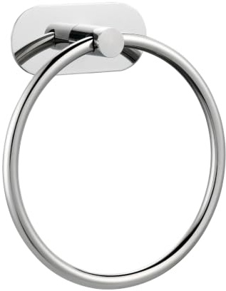 Self-Adhesive Towel Ring, No Drill Stainless Steel Round Hand Towel Holder, Rustproof Waterproof Towel Hanger with Strong Sticky Base, Modern Wall-Mounted Towel Loop for Bathroom Kitchen (Chrome)