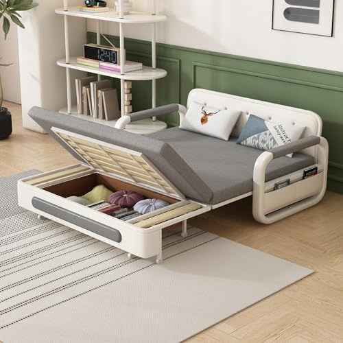 EOBfurniture Ausziehbares Schlafsofa mit Schlaffunktion für kleine Räume | Schlafcouch,Sofa Bed,mit Stauraum,Abnehmbares,Für Wohnzimmer,Dunkelgrau und Weiß,150cm