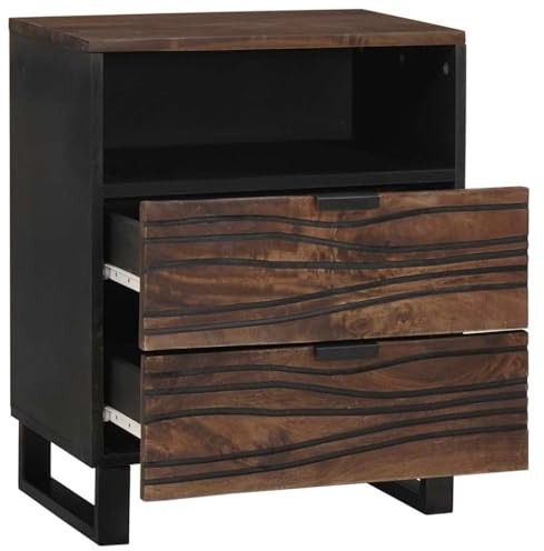 RJPLMFV - Mesita de noche (50 x 33 x 62 cm), color nogal | Madera de acacia maciza, cajón tradicional, almacenamiento funcional, montaje fácil, estilo rústico