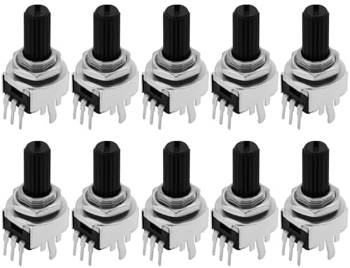 The Lord of the Tools 10 Stück Logarithmisches 9-mm-Potentiometer 100 K Ohm 6 Mm Rändelschaft 25 Mm Schaftlänge für Leiterplatten- Oder Panelmontage Verwendung mit Kommunikationsgeräten Konsumgütern