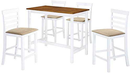 Tidyard Bartisch mit Stühlen 5-TLG. | Küchenbar Tisch mit 4 Barstühle| Bistrotisch mit Stühlen Set | Tresen Tisch mit Barhocker | MDF-Tischplatte mit Holzfurnier + Massivholz-Beine