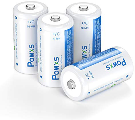 POWXS 4 Pack Rechargeable C Batteries, 5000mAh 1.2V Ni-MH C Cell Battery, Pre-Charged, Low Self-discharge