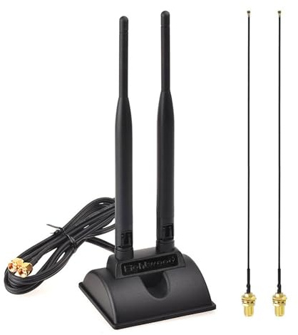 Eightwood 2.4GHz 5GHz Dual Band RP-SMA Male WiFi Antenna + RP-SMA Female Cable 9.8 inch 2-Pack for M.2 NGFF Network Card PC Desktop Computer