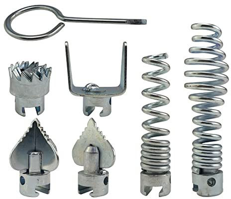 YWNYT Set di 7 teste per taglierina a molla per dragaggio da 16 mm, in acciaio al manganese, kit di pulizia per casa, cucina, salotti, bagni, hotel