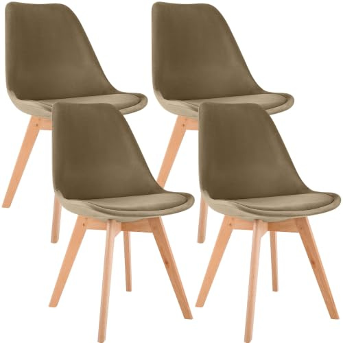 CLP Esszimmerstuhl 4er Set gepolstert Linares, Küchenstühle mit Rückenlehne und Holzgestell Buchenholz, Polsterstühle mit Bodenschonern Farbe braun Material Samt