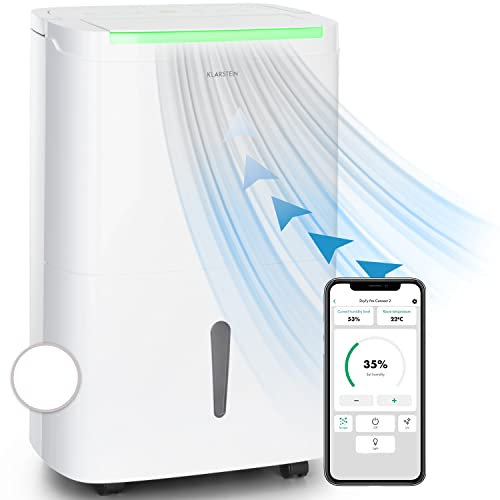 Klarstein DryFy Connect 50L Smart Luftentfeuchter, 50L/24h, WiFi App Steuerung, 7L Tank, Timer, Elektrischer Luftentfeuchter für Räume 45-55m², Entfeuchtungsgerät mit Alexa-Kompatibilität, Weiß