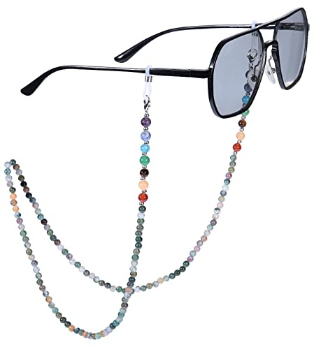 KYEYGWO 7 Chakren Stein Perlen Brillenkette Damen Herren | Reiki Kristall Edelstein brillenband Modern Mode Kette, für Sonnenbrillen, Myopiebrille, Lesebrillen