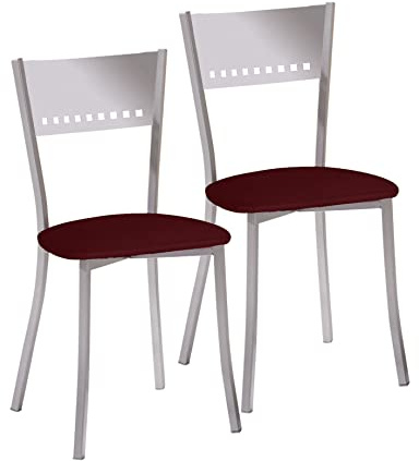 2 Sillas metálicas con Respaldo de Escalera y Asiento tapizado - Estructura Color Aluminio - Asiento en Polipiel Burdeos