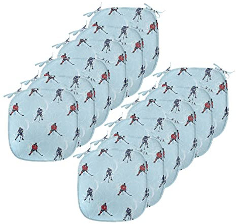 ABAKUHAUS Sport Polster für Esszimmerstühle, Eishockey-Muster Winter-, Dekoratives wasserfestes Kissen mit Riemen für Küchensitze, 40 cm x 40 cm-12er Pack, Blau, Rot, Schwarz