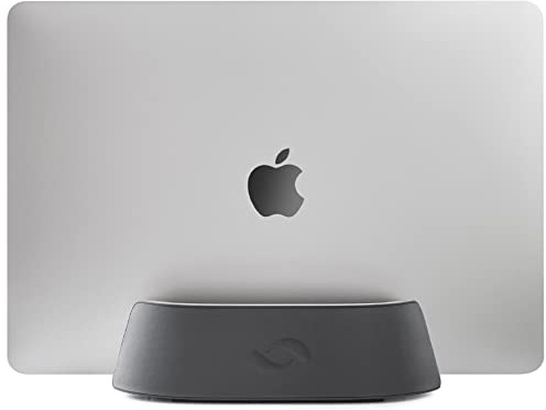 HumanCentric Vertical Laptop Stand in Vegan Black Leather, Upright Adjustable Holder and Dock, Laptop Vertical Stand Fits MacBook Pro and Other Laptops .5 to 1.5, Clamshell Compatible