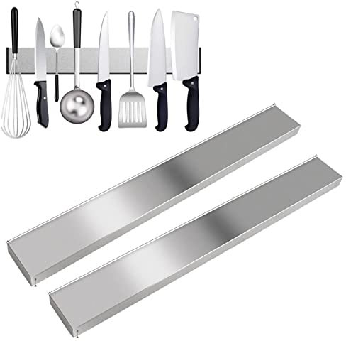 Uppsättning av 2 magnetlister, självhäftande, 40 cm och 50 cm, knivlist i rostfritt stål, utan borrning, magnetisk skena för verktyg och köksredskap | verktygslist med tejp | knivhållare | verktygshållare