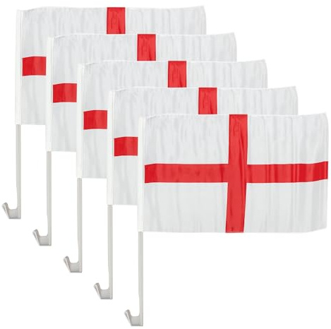 WedDecor 5pcs St George Car Window Flag 45 × 30 cm – British Football Fan Car Flag, Weather‑Resistant England Football Decorations, English‑Themed Supplies & UK Sports Accessory