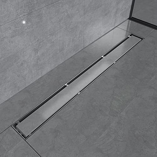 EMKE Edelstahl Duschrinne 70cm Bodenablauf extra flach Komplettset Dusche Siphon mit Geruchsstop und Haarsieb Randablauf,2 in 1 Design Duschabfluss für Badezimmer und Waschraum