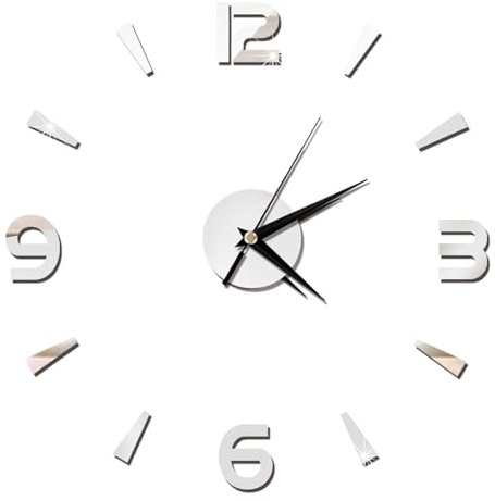 Dioche Orologio da Parete Luminoso Fai da Te Grande Orologio da Parete Vivente Adesivo 1Mm Orologio da Specchio in Acrilico Orologi da Parete Decor Fai da Te Parete Modern Home Office (Argento)