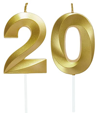 Bougie Numéro Anniversaire Bougie 20 Ans Bougie Fontaine Bougies Numéro Bougies de Gâteau Décorations de Fête,pour Homme Femme Mariage Célébration Fournitures, Or