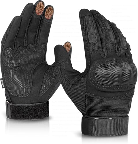 Tactical Gloves for Men and Women, Motorcycle Gloves Black Touchscreen with Hard Shell for Airsoft, Paintball, Motocross, Hunting, Shooting, Camping, ATV Riding, Outdoor Sports, Work (Black, Small)