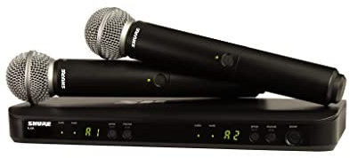 Shure BLX288/SM58 UHF Wireless Mikrofonsystem - Perfekt für Kirche, Karaoke, Gesang - 14-Stunden Akkulaufzeit, 100m Reichweite | Enthält (2) SM58 Handheld Vocal Mics, Dual Channel Receiver | K3E Band