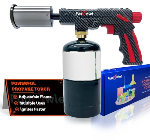 FunOwlet Cooking Propane Torch Lighter - Powerful Culinary Kitchen Torch Head, Sous Vide, Charcoal Lighters Campfire Starter, Flame Thrower Fire Grill Gun for Searing Steak, Creme Brulee, BBQ