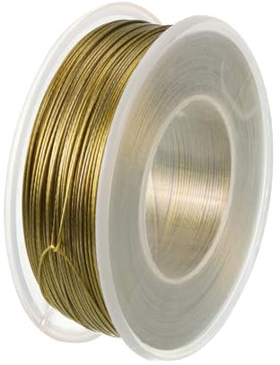 PATIKIL 328 Feet Picture Hanging Wire, Coated Cable 304 Stainless Steel Rope for Photo Frame Artwork Mirror Clothesline Railing, Gold 0.02 Dia. 27.5lb Load