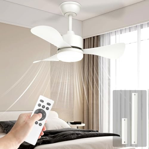 Airwit 71cm Ventilatore da Soffitto con Luce e Telecomando, Silenzioso Lampadario Ventilatore Soffitto, Petit 3 Pales Ventola Soffitto LED per Camera da Letto, Cucina, Reversible Motore DC, 6 Velocità