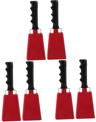 6 Stk Kuhglocken Handglocken GeräUschemacher FüR FußBallspiele, Sportevents, Partys, Hochzeiten, Konzerte, Familienfeiern, Metall, Rot