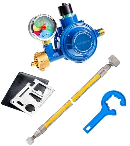 50 mbar Herdanschluss Set PRO 1,5 Edelstahlschlauch Propangas/Anschluss für Gas-Herd u. Gaskocher m. DruckmindererDIN DVGW) - Haushaltsregler Innenbereich