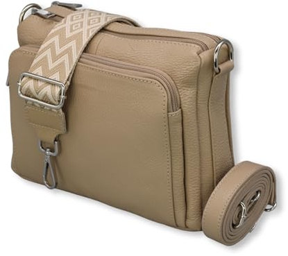 Adel Bags Becky Damen Umhängetasche Echtleder Handgefertigt Crossbody Bag | Damen Schultertasche mit Ledergurt & gemustertem Riemen, Echtes Leder, 5 Fächer, Wasserabweisend, Made in Italy