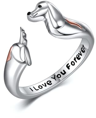 DAYLINLOVE Dackel Geschenke 925er Sterling Silber Dackelring Verstellbarer Offener Ring Welpe Tier Haustier Schmuck Geschenke für Damen Frauen Mädchen