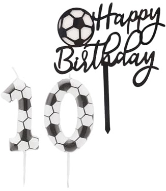 Bolosa 10th Geburtstags Zahlenkerzen im Fußball-Design für Torten | 10 Zahlenkerzen mit Fußballmotiven, für Kindergeburtstage, Kuchen und Fußball-Mottopartys