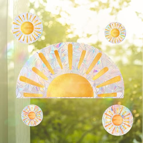 XQMMGO Regenbogen Fensterbilder, Sun Catcher Sticker, Fensterbilder Selbstklebend, Fensterfolie Kinderzimmer, für Glasscheiben Regenbogen Aufkleber Fensteraufkleber (Sonne)