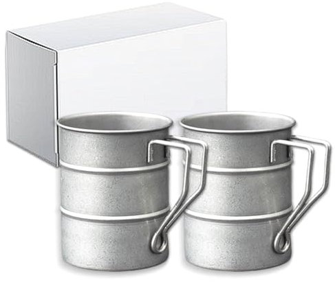 TANZOIJI Lot de 2 tasses à café vintage en acier inoxydable avec poignée de 500 ml, pour camping, randonnée, camping, randonnée, pour homme, argenté