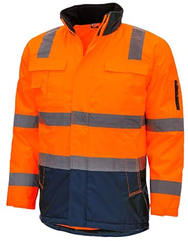 Nitras Herren Warnschutz Parka - wasser- & schmutzabweisend, mit abnehmbarer Kapuze in Warngelb & Warnorange
