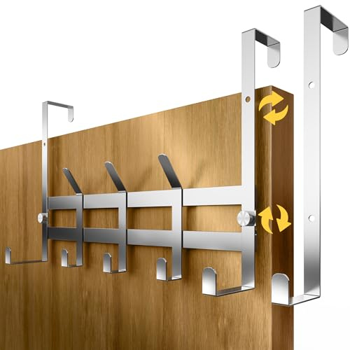 4smile Türgarderobe zum Einhängen – Silberne Türhaken aus Edelstahl für 36/41/46 mm Türen – Türhakenleiste Haken Zum Einhängen Ohne Bohren, Für Jacken, Kleidung & Taschen