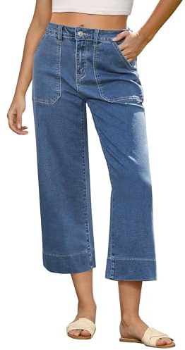 GRAPENT Womens Stretchy Western Jeans with Pockets - High Waisted Capri Pants in Reef Blue, Size 8 to 10